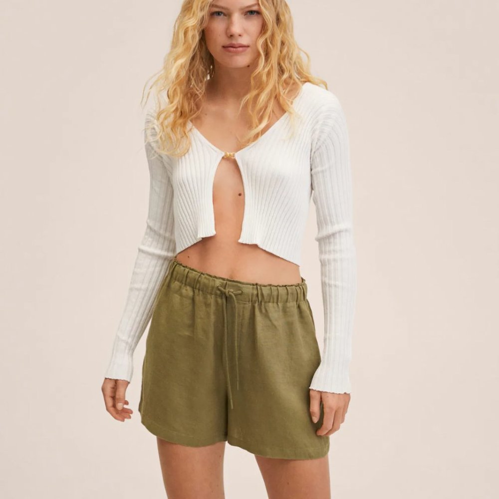 NWT - Mango 100% Linen Shorts in Olive Green - Size XS